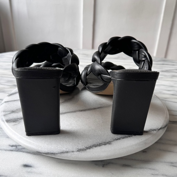 Black Slip On Heeled Sandals / Braided Mules - Picture 4 of 6
